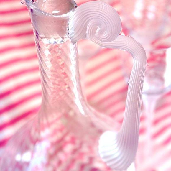 Vintage 1960s Romanian Optic Swirl Decanter & Wine Glass Set Frosted Barware - Picture 10 of 12